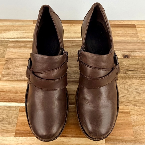 Born‎ Leather Ankle Boots Chunky Heel Side Zip Buckle Moc Toe Women's Size 7.5 - Picture 2 of 9